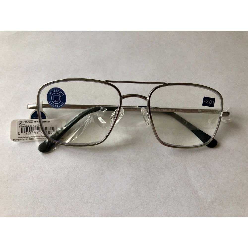 NEW Oslo Silver Peepers Blue Light Filtering‎ Glasses +2.00